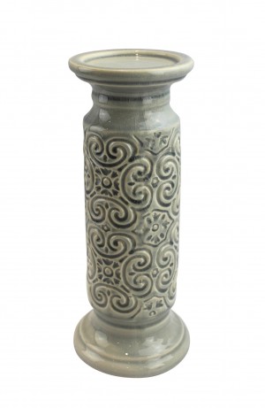 12" Scroll Candle Holder-Grey