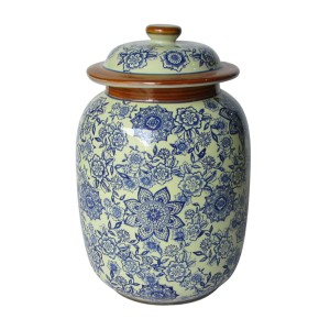 Large Blue and White Pattern Lidded Jar