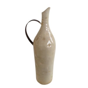 Large Beige Picther with Metal Handle