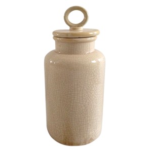 Large Cream Distress Lidded Jar