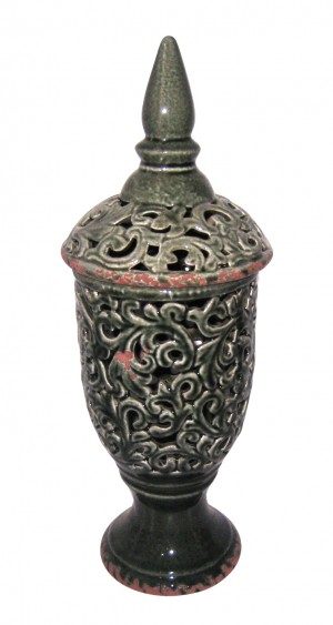 18" Green Pierced Lidded Jar