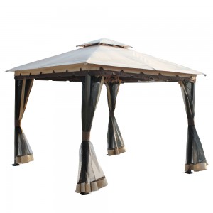 120 Inch x 120 Inch Metal Gazebo With Double Roof And Netting