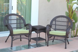 3pc Santa Maria Espresso Wicker Chair Set - Sage Green Cushions