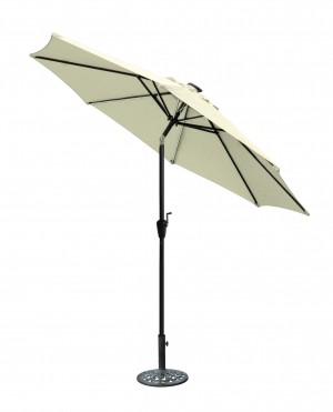 9 FT Aluminum Umbrella with Crank and Solar Guide Tubes - Black Pole/Tan Fabric