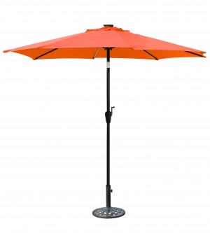 9 FT Aluminum Umbrella with Crank and Solar Guide Tubes - Black Pole/Orange Fabric