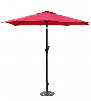 9 FT Aluminum Umbrella with Crank and Solar Guide Tubes - Brown Pole/Red Fabric