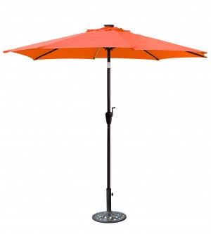 9 FT Aluminum Umbrella with Crank and Solar Guide Tubes - Brown Pole/Orange Fabric