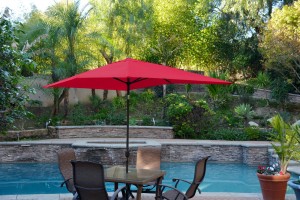 6.5FT x 10FT Aluminum Patio Market Umbrella Tilt with Crank - Red Fabric/Black Pole