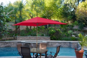 6.5FT x 10FT Aluminum Patio Market Umbrella Tilt with Crank - Red Fabric/Bronze Pole