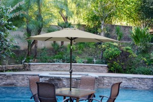 9ft. Aluminum Patio Market Umbrella Tilt with Crank - Tan Fabric/Black Pole