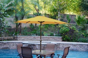 9ft. Aluminum Patio Market Umbrella Tilt with Crank - Yellow Fabric/Champagne Pole