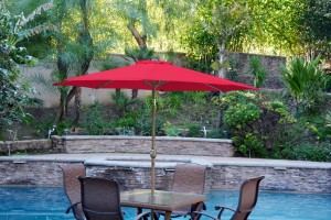 9ft. Aluminum Patio Market Umbrella Tilt with Crank - Red Fabric/Bronze Pole