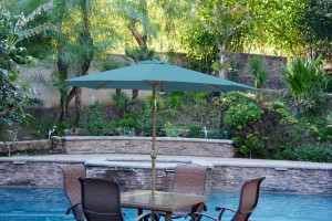 9ft. Aluminum Patio Market Umbrella Tilt with Crank - Turquoise Fabric/Bronze Pole