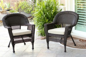 Espresso Wicker Chair With Tan Cushion - Set of 2