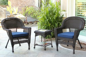 Espresso Wicker Chair And End Table Set With Chair Cushion