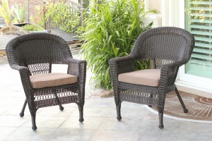 Espresso Wicker Chair With Brown Cushion - Set of 4