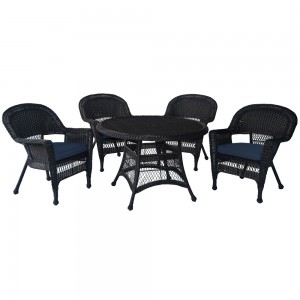 5pc Espresso Wicker Dining Set With Cushions