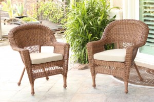 Honey Wicker Chair With Tan Cushion - Set of 4
