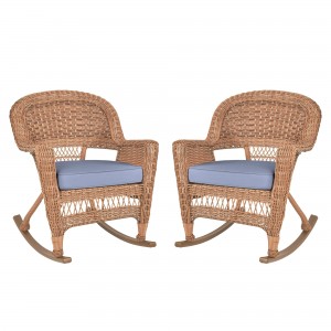 Honey Rocker Wicker Chair with Cushion -  Set of 2