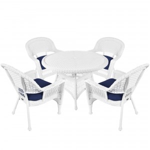 5pc White Wicker Dining Set With Cushions