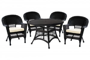5pc Black Wicker Dining Set - Ivory Cushions