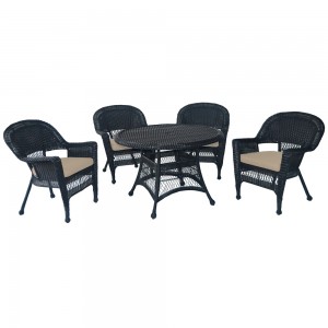 5pc Black Wicker Dining Set - Tan Cushions