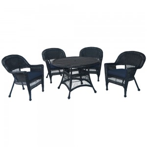 5pc Black Wicker Dining Set - Midnight Blue Cushions