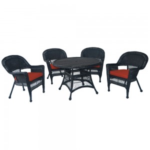 5pc Black Wicker Dining Set - Brick Red Cushions