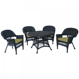 5pc Black Wicker Dining Set - Sage Green Cushions