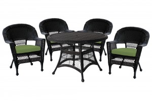 5pc Black Wicker Dining Set - Hunter Green Cushions