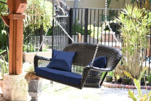 Black Resin Wicker Porch Swing with Cushion