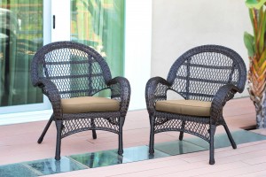 Espresso Wicker Rocker Chair with Tan Cushion - Set of 4