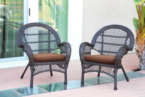 Santa Maria Espresso Wicker Chair with Brown Cushion - Set of 2