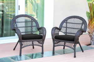 Santa Maria Espresso Wicker Chair with Black Cushion - Set of 4