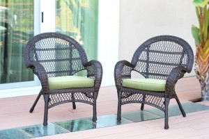 Santa Maria Espresso Wicker Chair with Sage Green Cushion - Set of 4