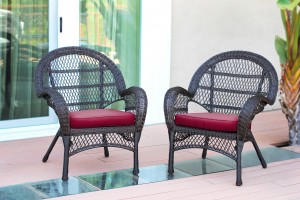 Santa Maria Espresso Wicker Chair with Red Cushion - Set of 2