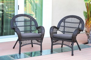 Santa Maria Espresso Wicker Chair with Steel Blue Cushion - Set of 2