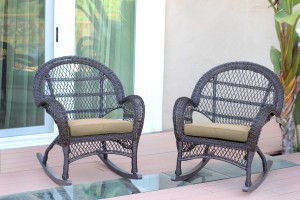 Santa Maria Espresso Wicker Rocker Chair with Tan Cushion - Set of 2