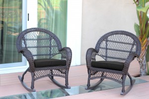 Santa Maria Espresso Wicker Rocker Chair with Black Cushion - Set of 2