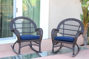 Espresso Wicker Rocker Chair with Cushion Set of 4