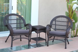 3pc Santa Maria Espresso Wicker Chair Set - Steel Blue Cushions