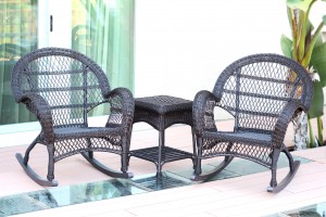 3pc Santa Maria Espresso Rocker Wicker Chair Set Without Cushion