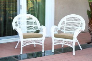 Santa Maria White Wicker Chair with Tan Cushion - Set of 2