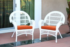 Santa Maria White Wicker Chair with Orange Cushion - Set of 2