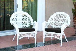 Santa Maria White Wicker Chair with Black Cushion - Set of 4