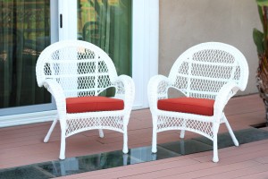 Santa Maria White Wicker Chair with Brick Red Cushion - Set of 4