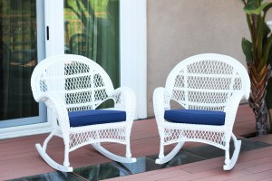Santa Maria White Wicker Rocker Chair with Cushion - Set of 2
