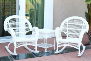 3pc Santa Maria White Rocker Wicker Chair Set Without Cushion