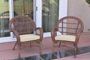 Santa Maria Honey Wicker Chair with Ivory Cushion - Set of 2