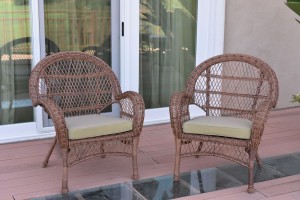 Santa Maria Honey Wicker Chair with Tan Cushion - Set of 2